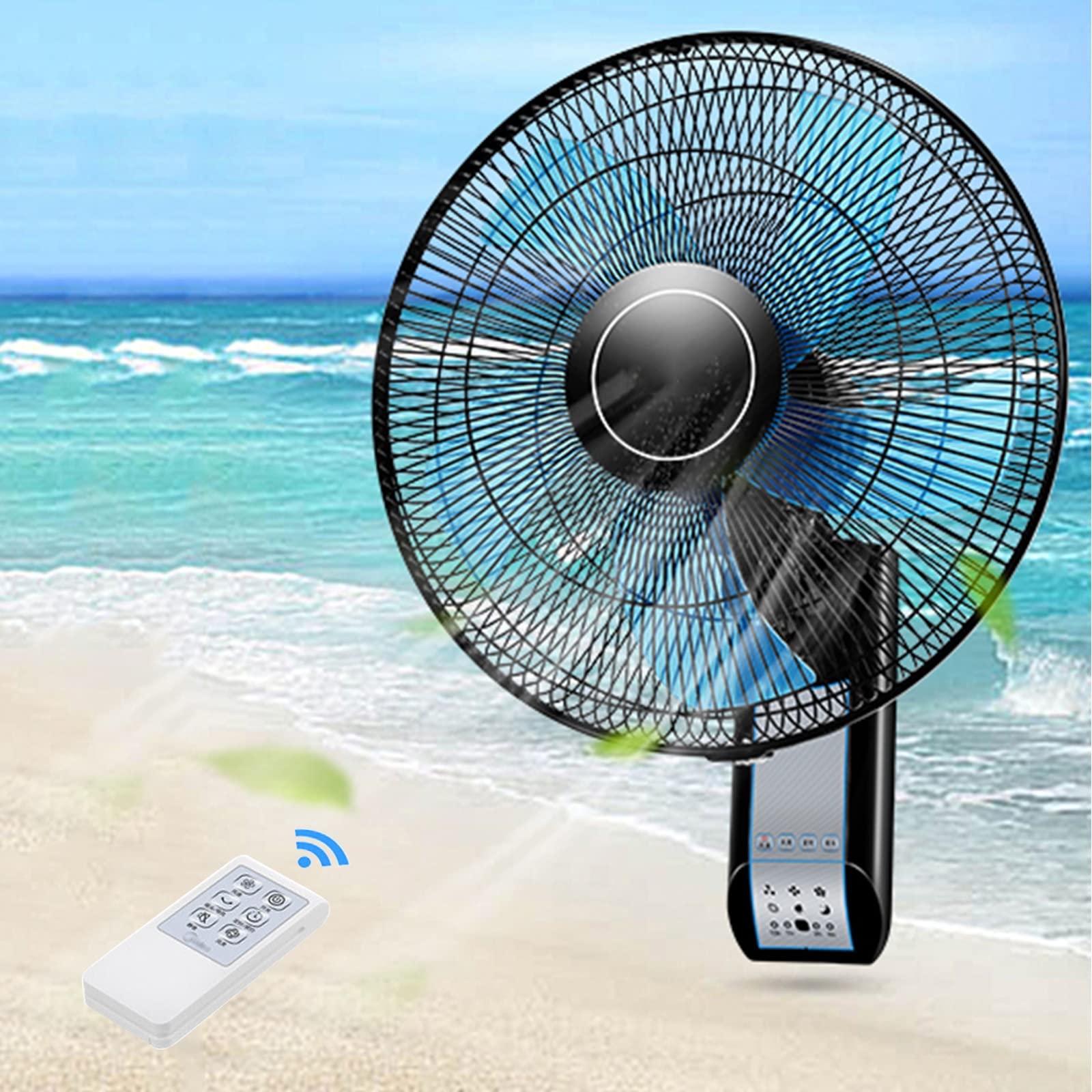 USGitke Wall Mounted Fan - Cooling Fan With Remote Control Free Punching 60w 3 Speed 16 Inch Automatic Moving Head Big Wind Power Fan