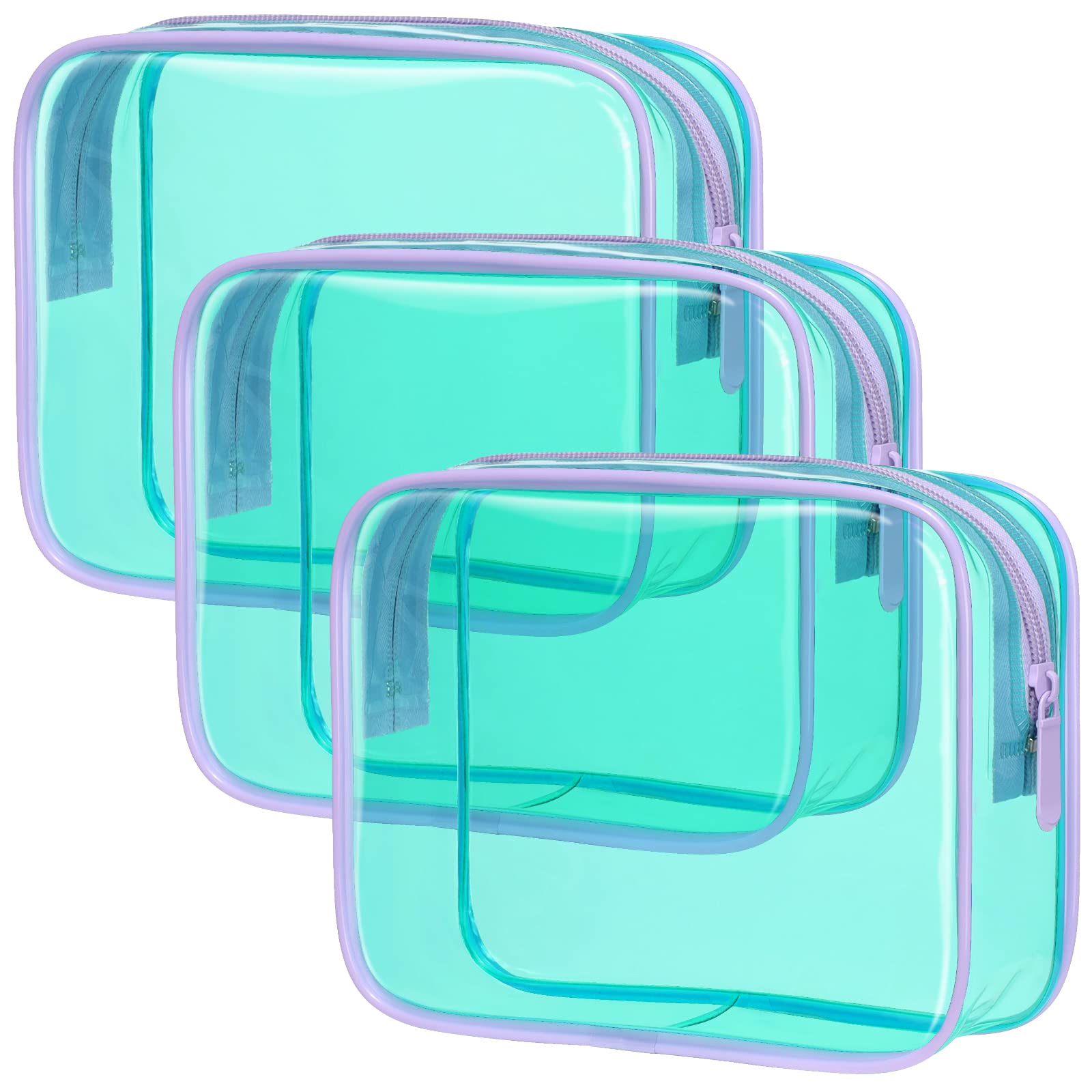 PACKISMClear Makeup Bag, 3 Pack Tsa Approved Toiletry Bag with Zipper, Water-resistant Clear Cosmetic Bags Fit Travel Essentials, Carry-on Airport Airline Compliant Toiletries Bag, Mint Green