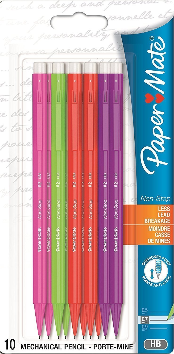 Paper Mate Non Stop Mechanical Pencil Neon Barrel HB 0.7mm - Assorted Colours (Pack of 10)