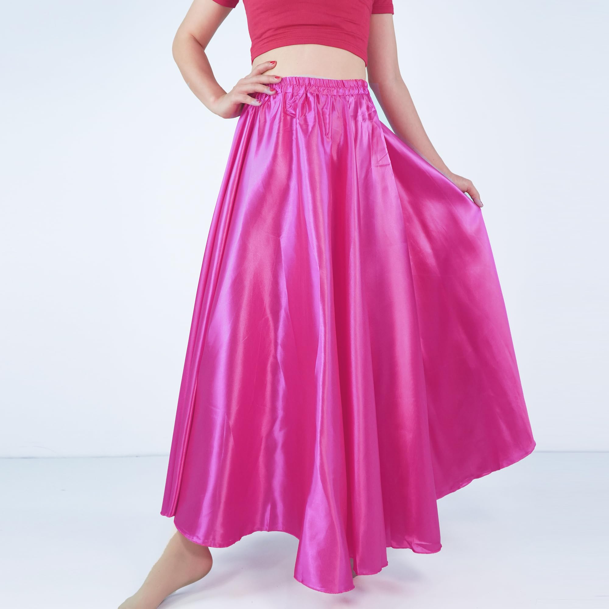 MUNAFIE Damen Lang Satin Rock Bauchtanz Rock Tanzrock Bauchtanz Kostüm für Leistung Karneval