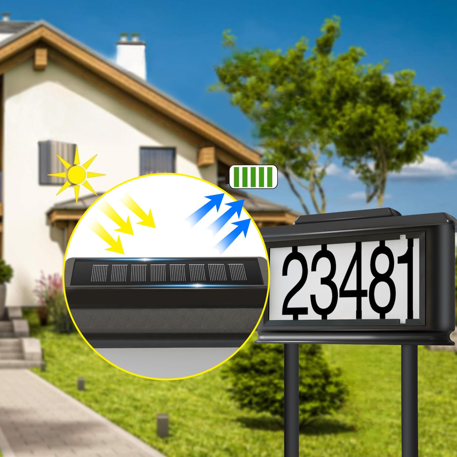 Podświetlane numery domów LED, zewnętrzna tablica adresowa z inteligentną kontrolą światła i wodoodporne naklejki z numerami, odpowiednie do domów i garaży