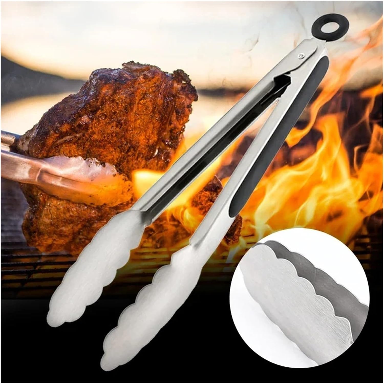 Compatible For 9/12/16 Inch Stainless Steel BBQ Grilling Tongs Salad Food Clip Non-slip Handle Bread Serving Tong Cooking Barbecue Clamp(16 inch)