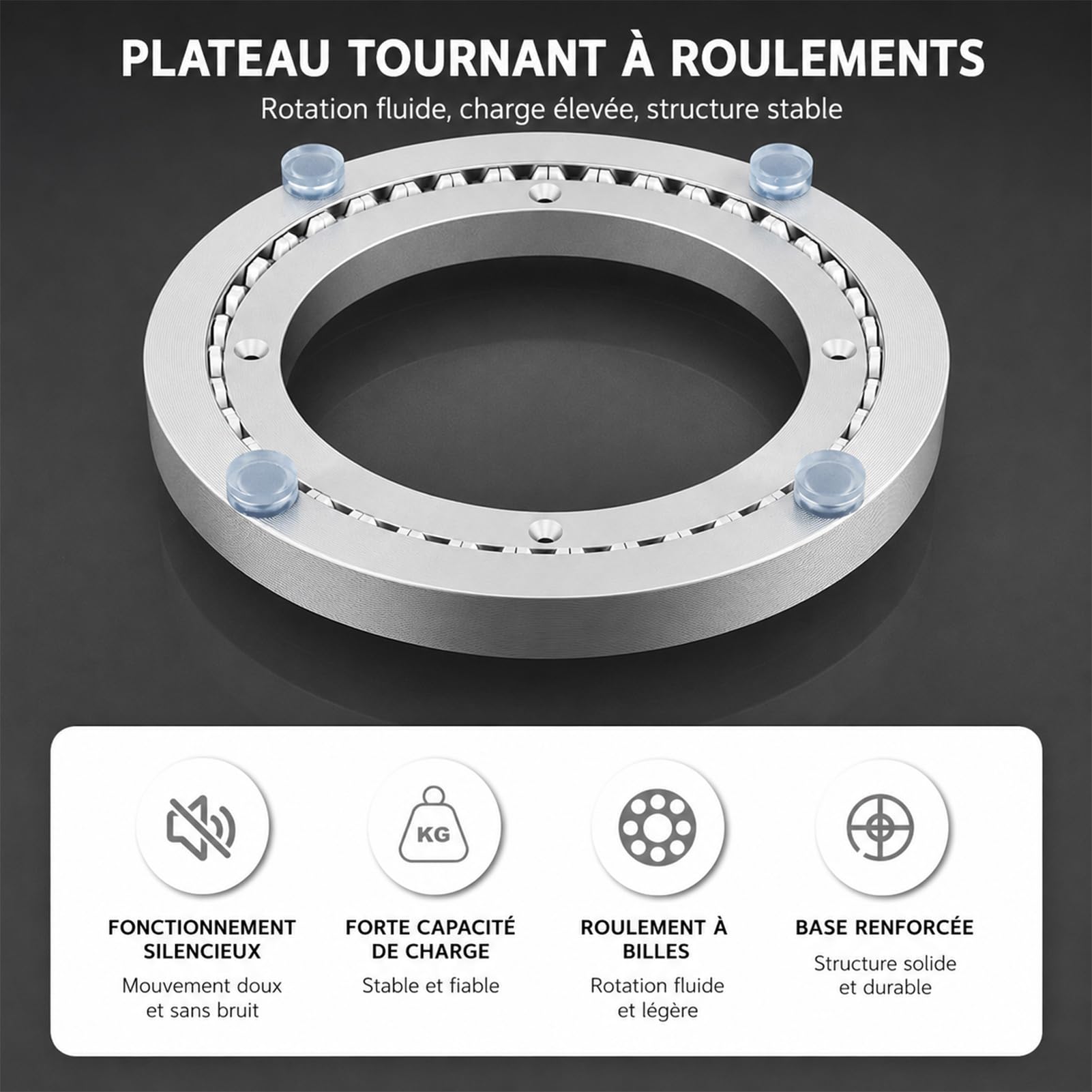 Plateau Tournant TV Silencieux, 35cm Plaque Rotative Grand, Heavy Duty Mecanisme Plateau Tournant Table Lisse en Alliage D'aluminium pour D'affichages Meubles Service Show (35CM)