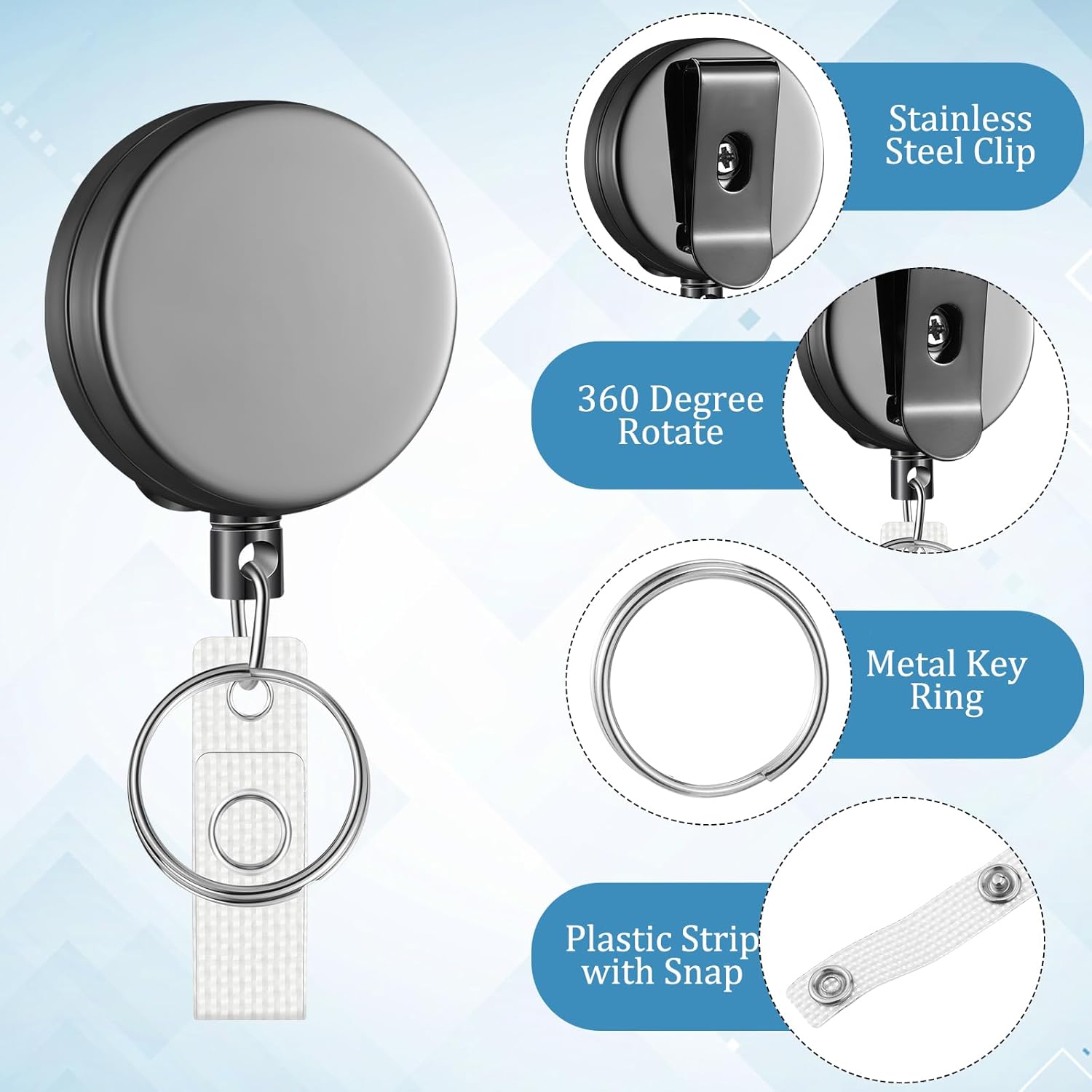 Leelosp Heavy Duty Retractable Badge Holder Reel Metal ID Badge Holder with Belt Clip Keyring Retractable Clip Bulk Card for Work Employee Doctor Nurse Gifts(Multicolor,20 Pack)