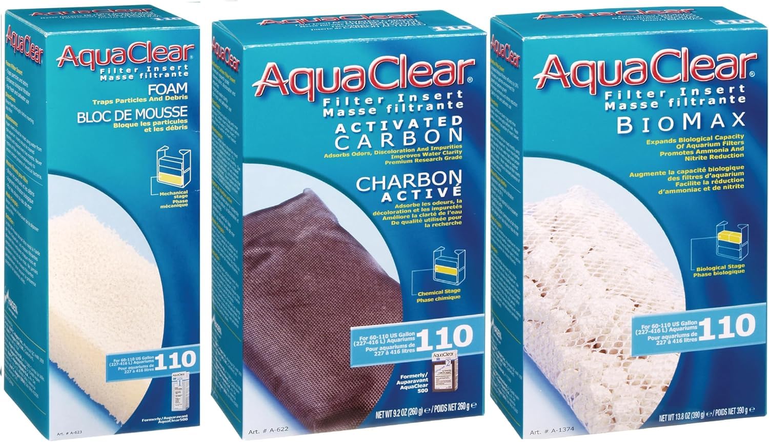 Mousse de carbone Biomax AquaClear Fluval 110 kit d'entretien pour filtre
