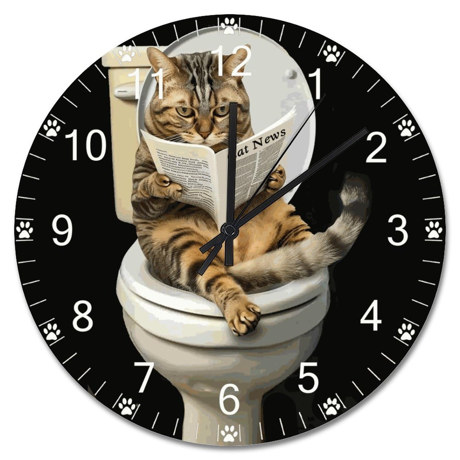 Horloge murale chat aux toilettes de 38 cm pour une déco de salle de bain originale