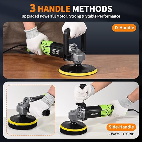 Miniatura 3 de Pulidora de búfer, 1600 W, 6 pulgadas7 pulgadas, pulidora rotativa de coche con 7 velocidades (1600-3500 RPM), kit de pulidores y pulidores de
