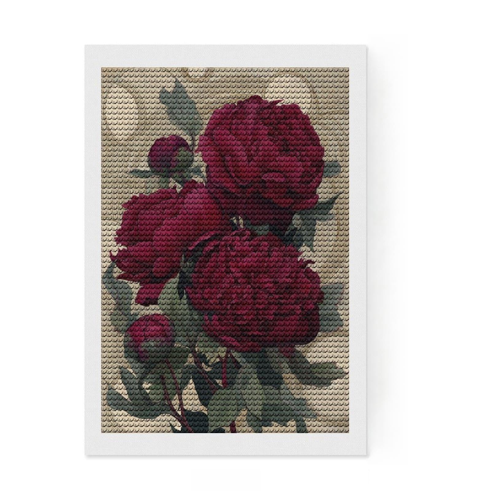 Junmoney Velvet Peonies Diamond Painting Set 8"x12", with Tool Kit, Office Decor, Creative Hobby, Fun Craft Activity, Winter Craft