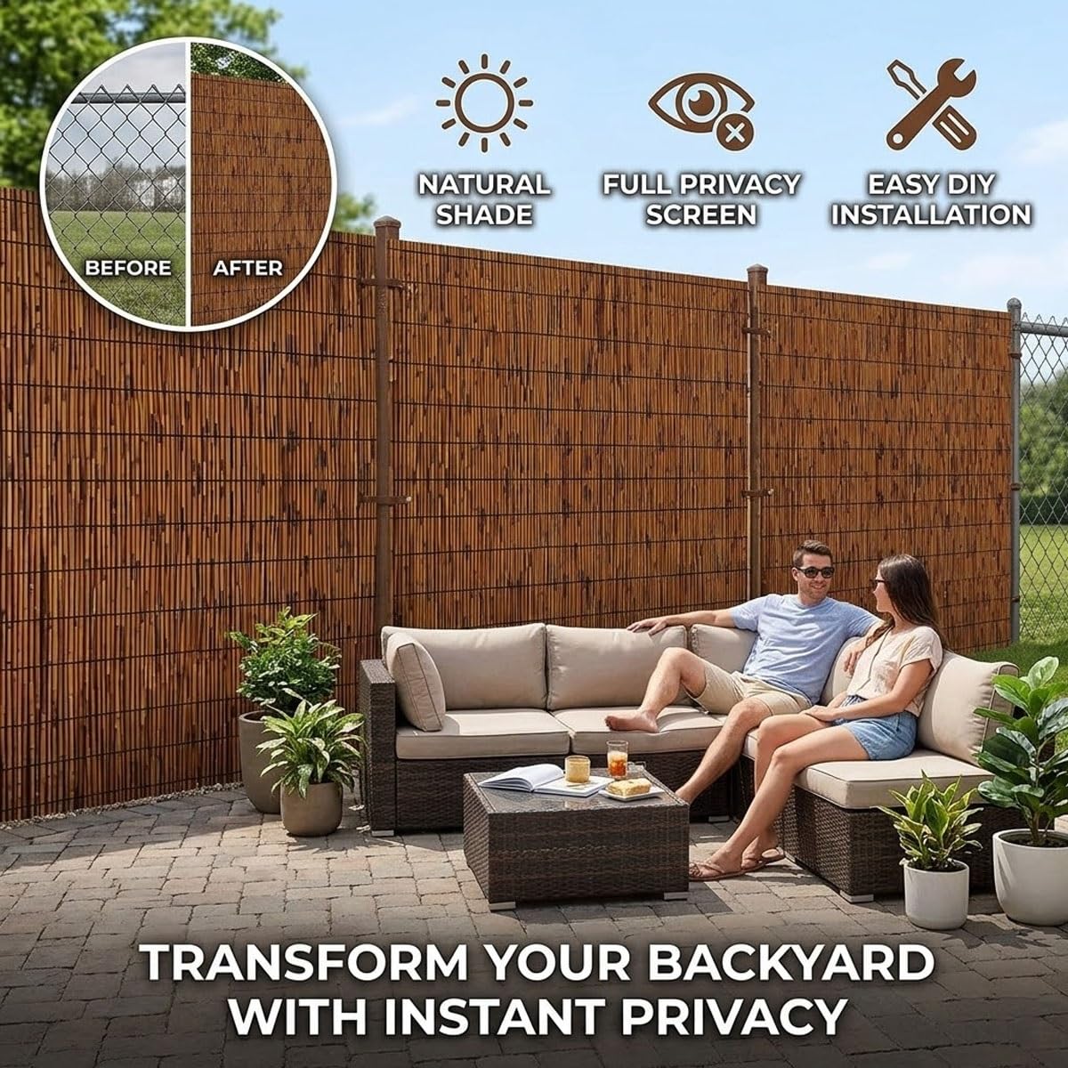 Générique Clôture Décorative Canisse Bambou Brise-Vue Naturel Rouleau pour Balcon Terrasse Protection Intimité Pare-Soleil Extérieur Jardin Paravent, Imperméable Palissade pour Piscine(Brun,180x90cm)