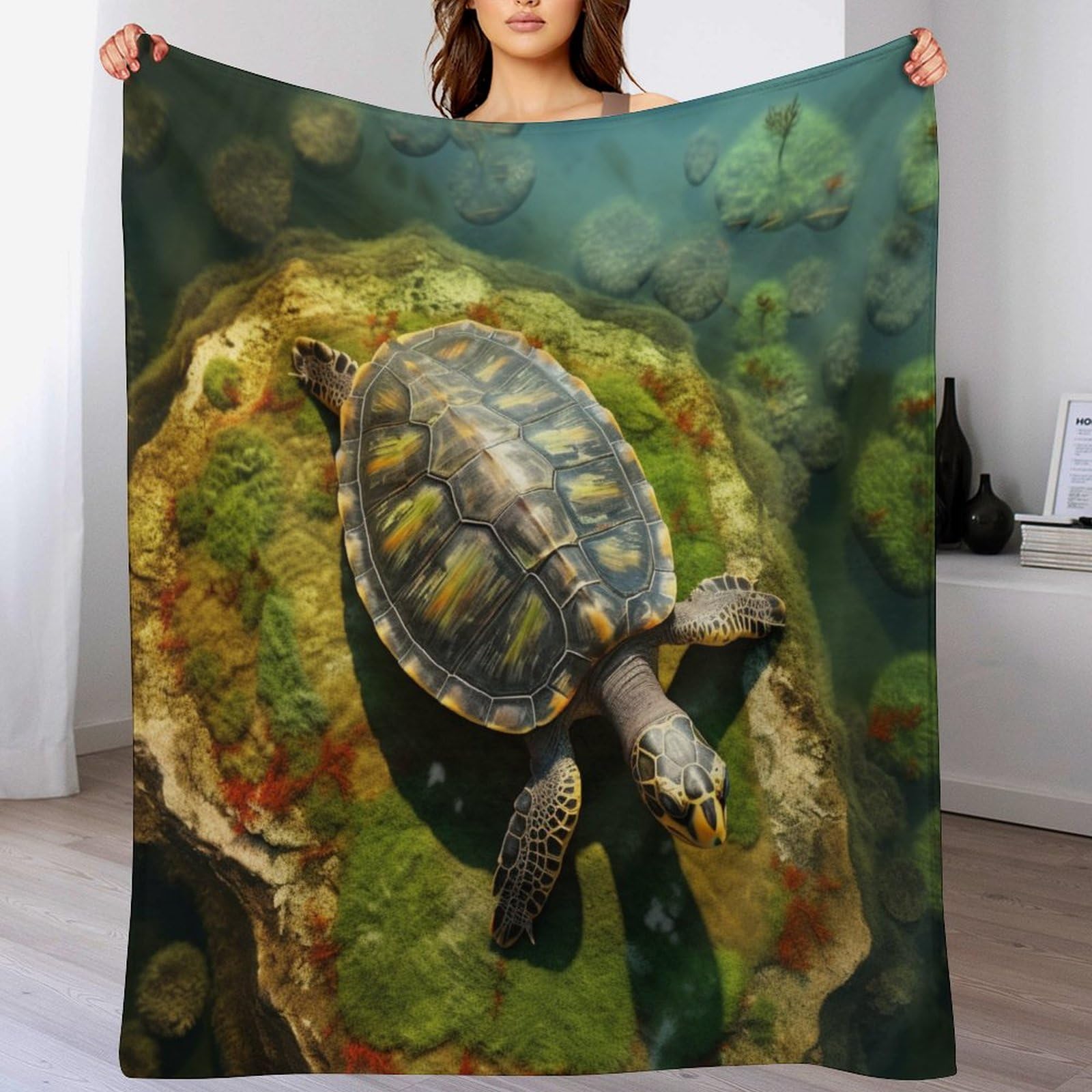Manta de franela premium de tortugas textura aterciopelada de 150x200 cm