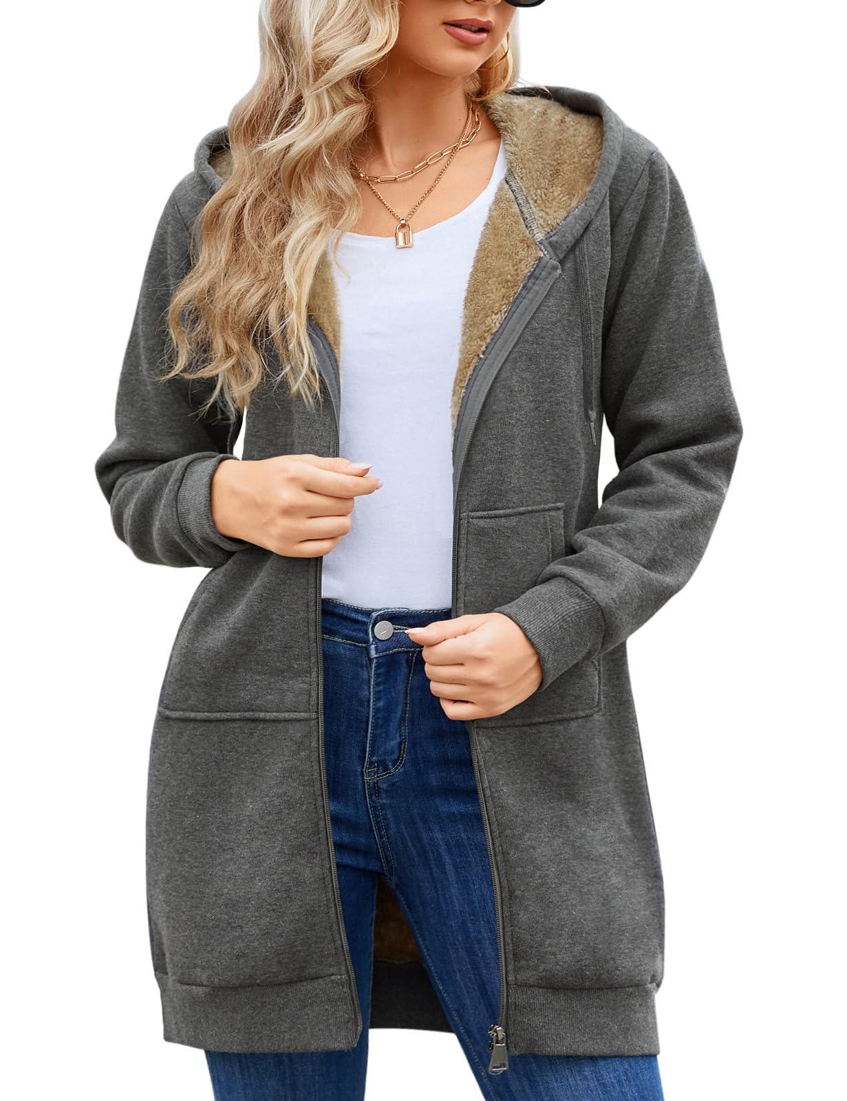 Casual Zip Up Tunic Hoodie