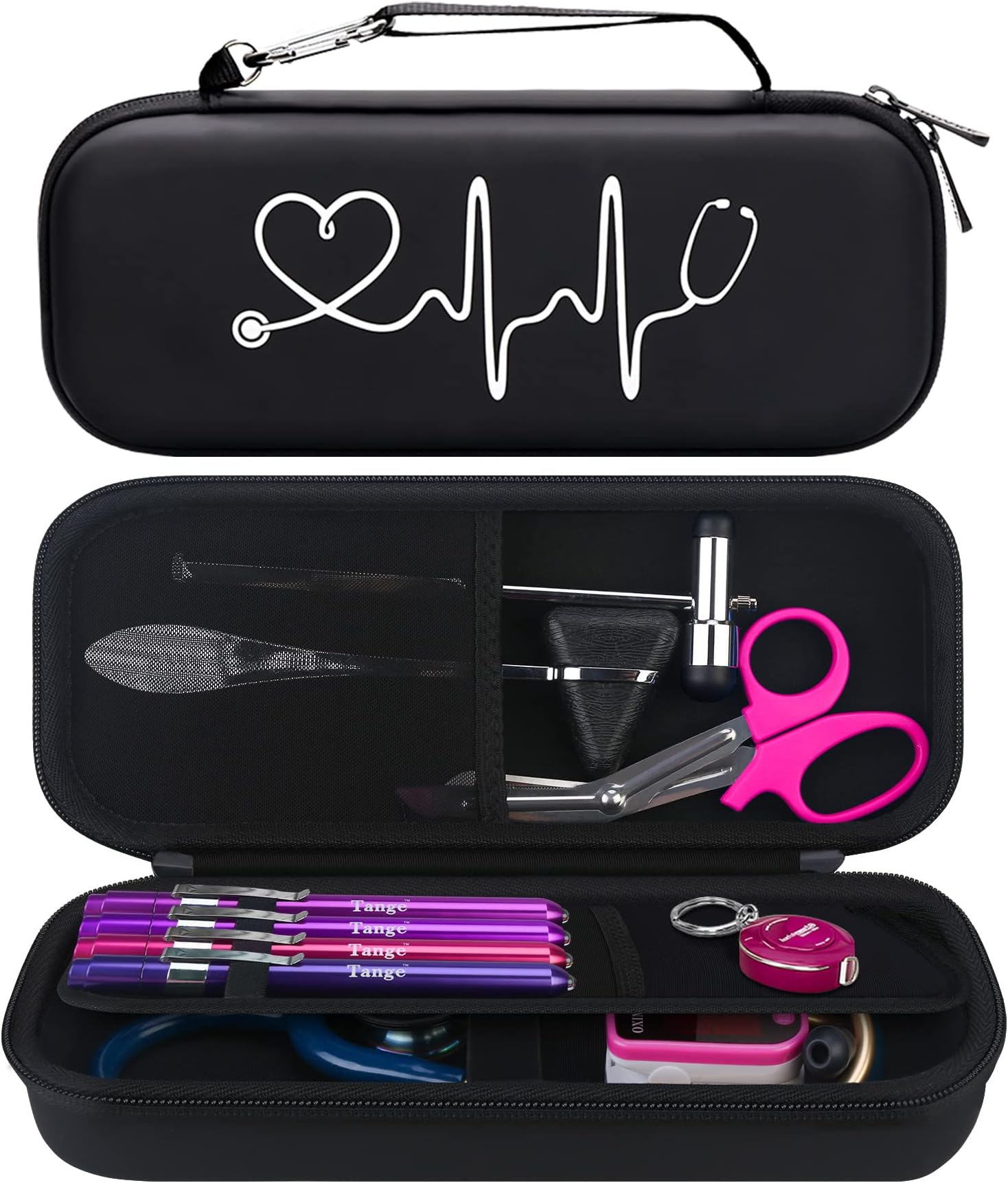 Stethoscope Case Compatible with 3M Littmann Classic III, Lightweight II S.E, Cardiology IV, MDF Acoustica Deluxe Stethoscopes - Mesh Pocket fit Penlight Nurse Accessories for Work, Black+Black