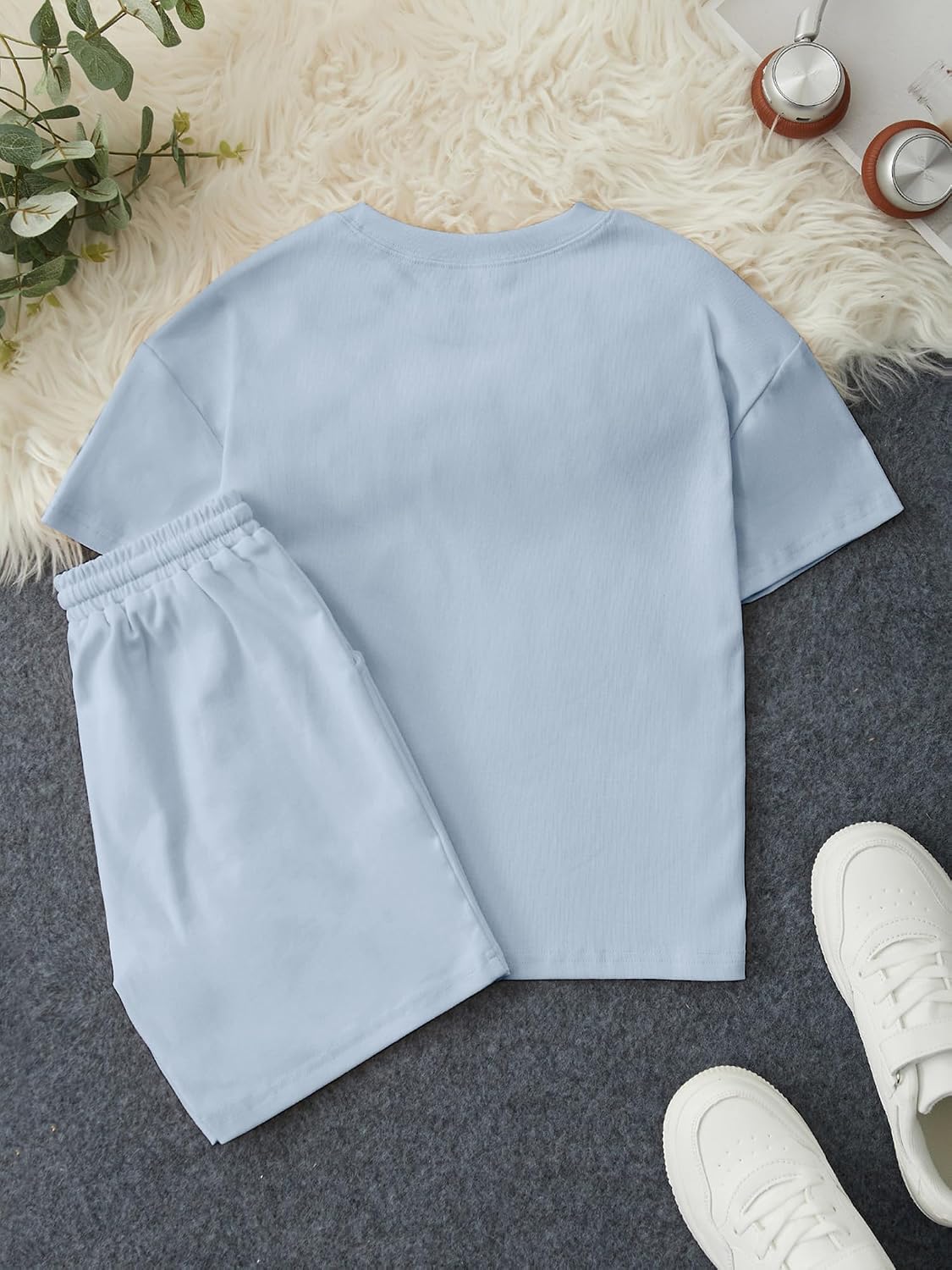Girls 2 Piece Short Sets Cotton Rib-Knit T-Shirt and Shorts Vacation Outfits