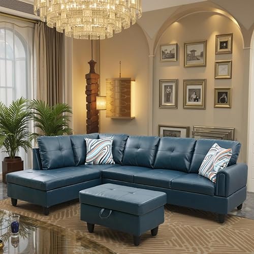 Sofá seccional en forma de L con diván y otomana de almacenamiento, sofá modular convertible de 3 piezas para juegos de muebles de sala de estar y