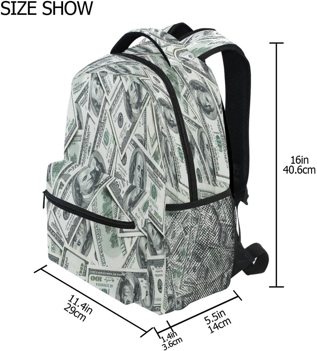 School Laptop Backpack Funny American Dollar for Girls Kids Boys Money Bookbag Elementary College Travel Hiking Daypack Backpacks with Name Brand for Men Women