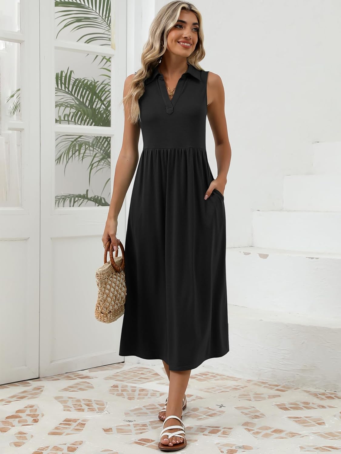 Women's Summer Casual Dresses Maxi Sleeveless Sundress V Neck A-Line Fashion Beach Vacation Long Dress - Image 7