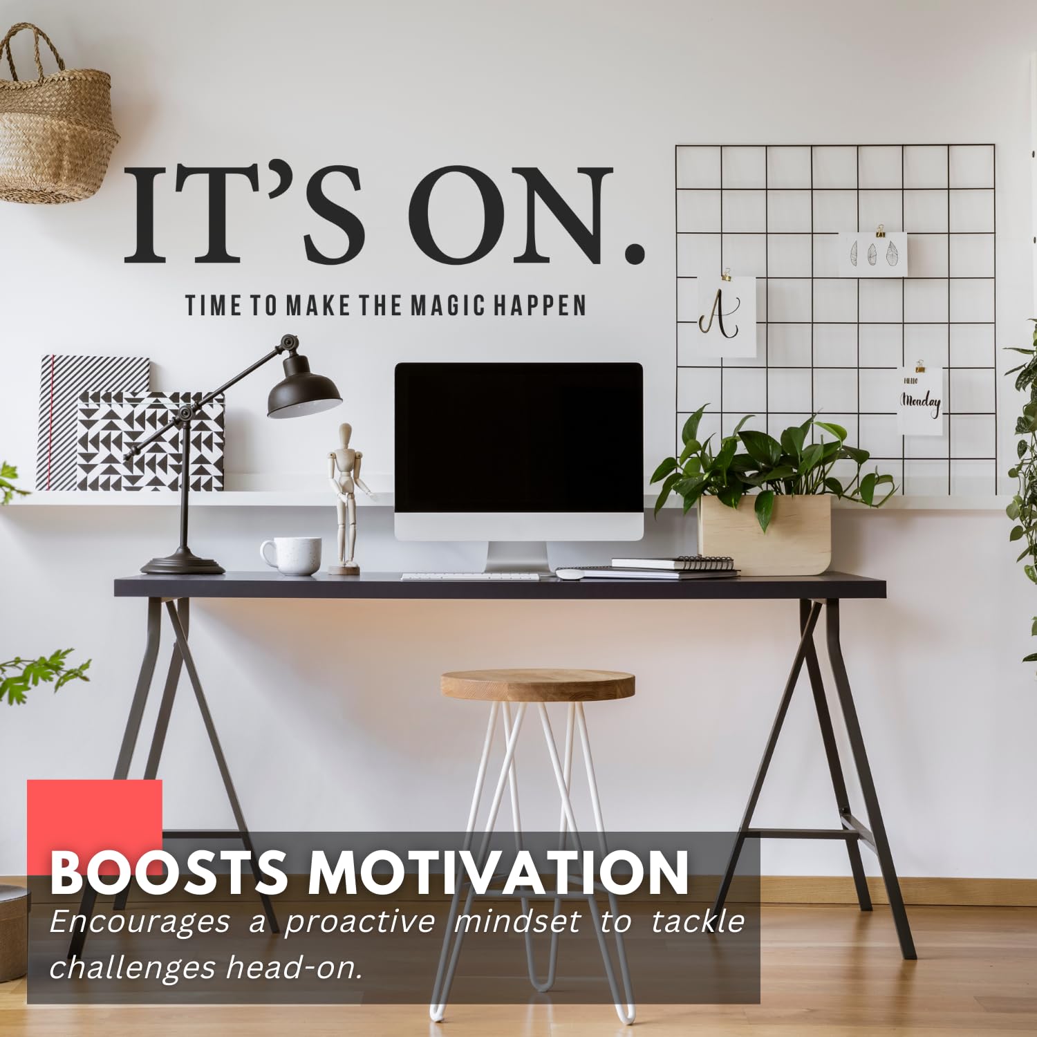 My Vinyl Story 'It's ON Time To Make The Magic Happen' Wall Decal - 34x10 Inch Inspirational Quote Sticker For Office, Gym, Classroom