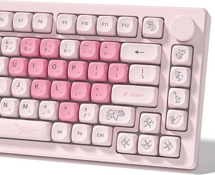 Womier Keyboard Keycaps - Pink Cute Keycap MOA Profile, PBT Dye-Sublimation Custom Key Caps Set 60% 65% 75% 100% Percent for Cherry MX, Kailh, Outemu, Gateron Mechanical Keyboards Love Origami