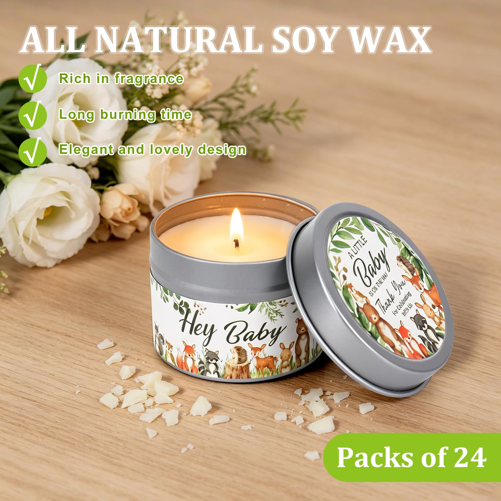 Whaline Candele profumate a forma di animali della foresta, in cera di soia, per baby shower, feste e feste, idea regalo, 24 pezzi