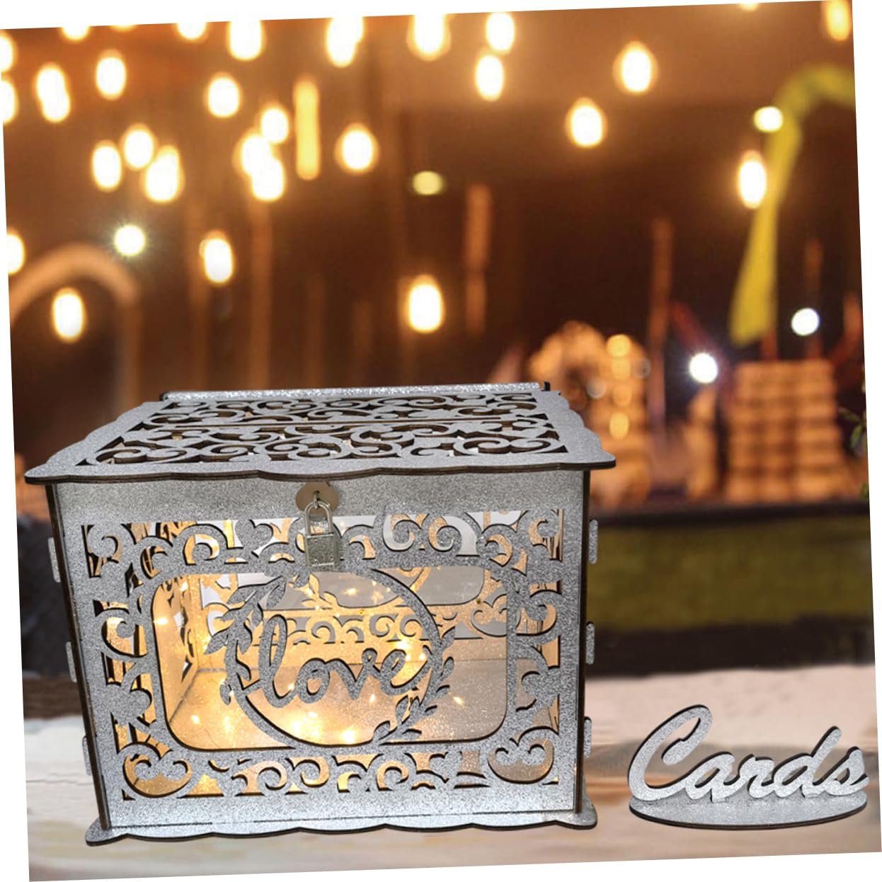 TEHAUX Scatola in Legno Per Biglietti Di Nozze Scatola Di Legno Quadra Per Biglietti Di Auguri Di Di Con Design Traforato Contenitore Per Di Laurea Anniversario
