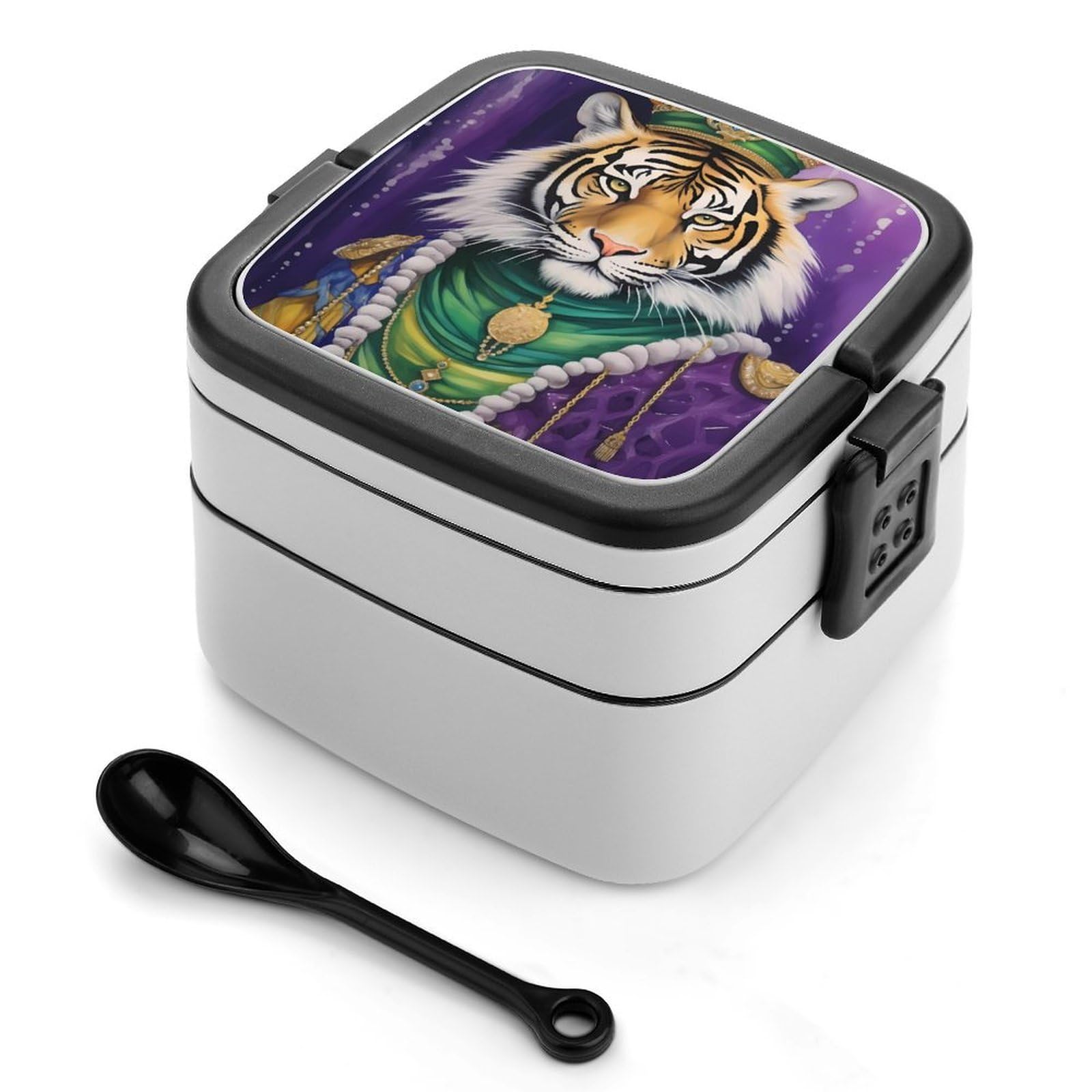 CGSBNGHA TIGER THE-KINGS-OF-MARDI And GRAS Bento Lunch Box 2 Layer Lunchbox Food Container for Adults Office