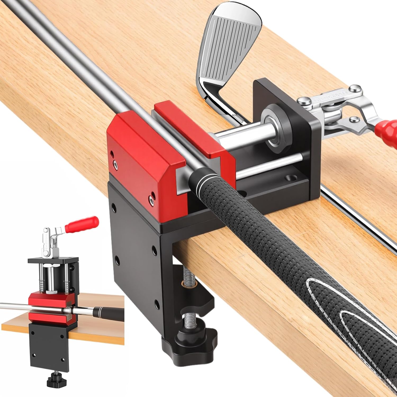 Golf Grip Kit for Regripping, 2-in-1 No Drill Aluminum Golf Shaft Clamp, 360° Swivel Portable Table Vise, Golf Club Regripping Kit, Golf Repair Kit Removal Tool