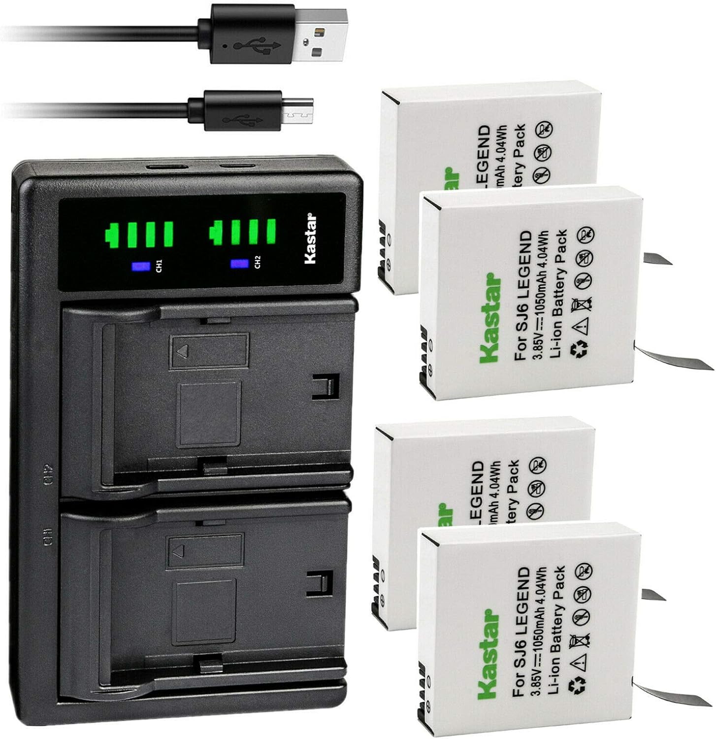 Kastar 4-Pack Battery and LTD2 USB Charger Compatible with SJCAM SJ6 Legend Battery, SJCAM SJ6 Legend 4K Action Camera, SJCAM SJ6 Legend Sport Camera