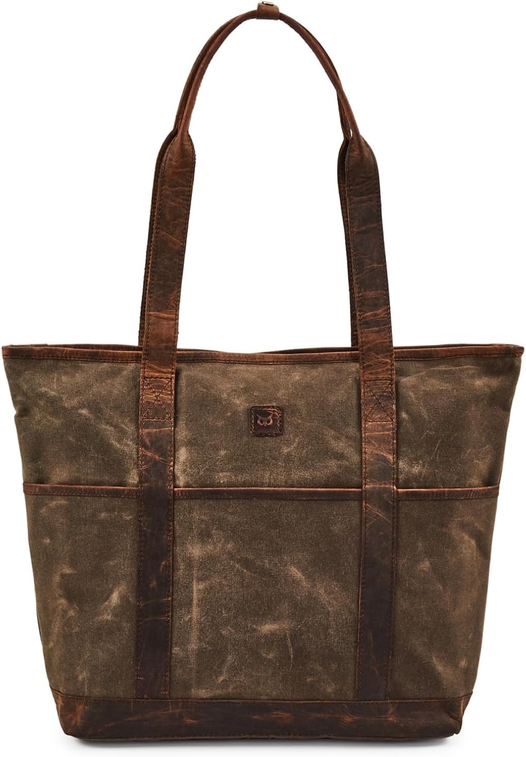 Tote Bag for Women Real Leather Shoulder Handbag Organizer Water Repellent Waxed Canvas