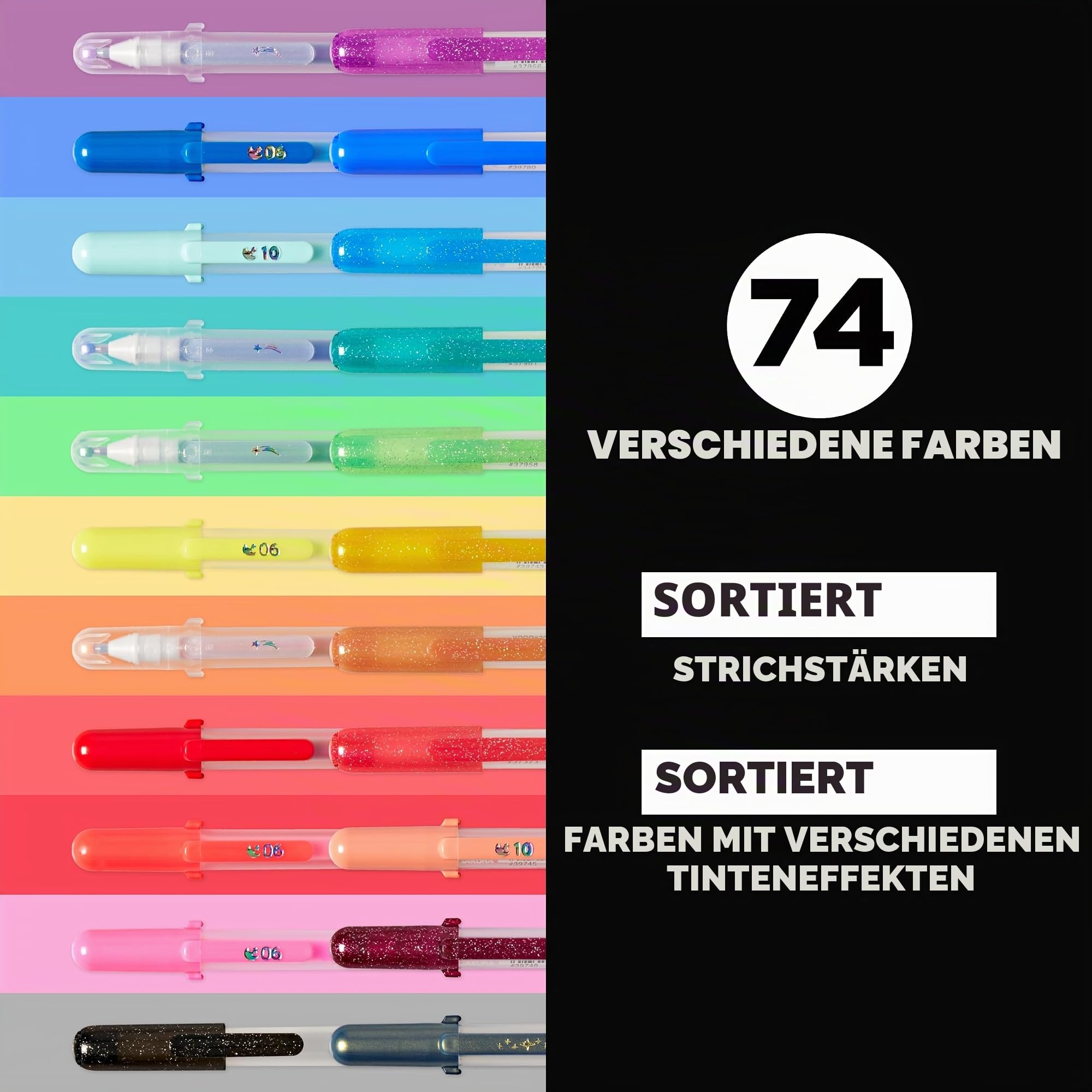 SAKURA Gelly Roll-Gelstifte, Geschenkset, Tintenstift-Set, Kunst- und DIY-Projekte, verschiedene Punktgrößen, sortierte farbige Tinte mit Spezialeffekten, 74