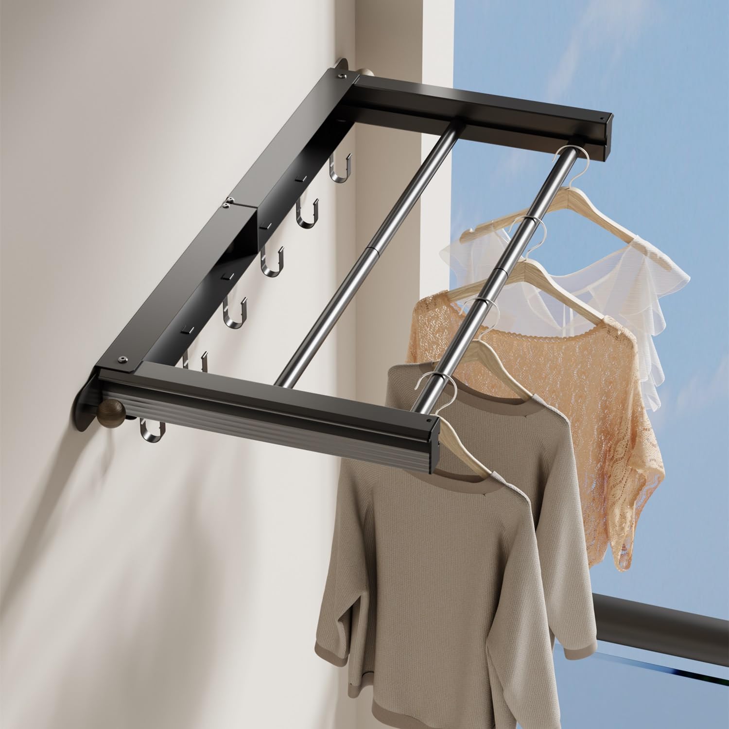 Stendibiancheria da Parete,Stendino da Muro Richiudibile 70cm,Stendino Pieghevole da Parete Salvaspazio per Interni,Bagno,Balcone