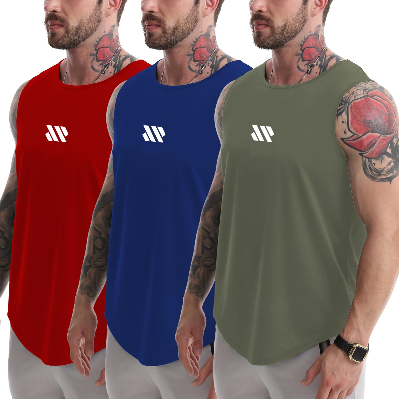 Camisetas sin mangas para hombre, 3 unidades, sin mangas, ajuste seco, gimnasio, entrenamiento, material de malla, secado rápido, atlético, correr