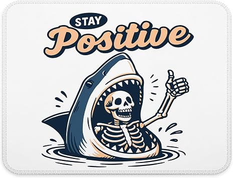 Funny Shark Skeleton Mouse Pad, Stay Positive Inspirational Mouse Pads for Work Wireless Mouse Computers Laptop Desk Accessories, Funny Office Supplies, 9.5x7.9 Inch