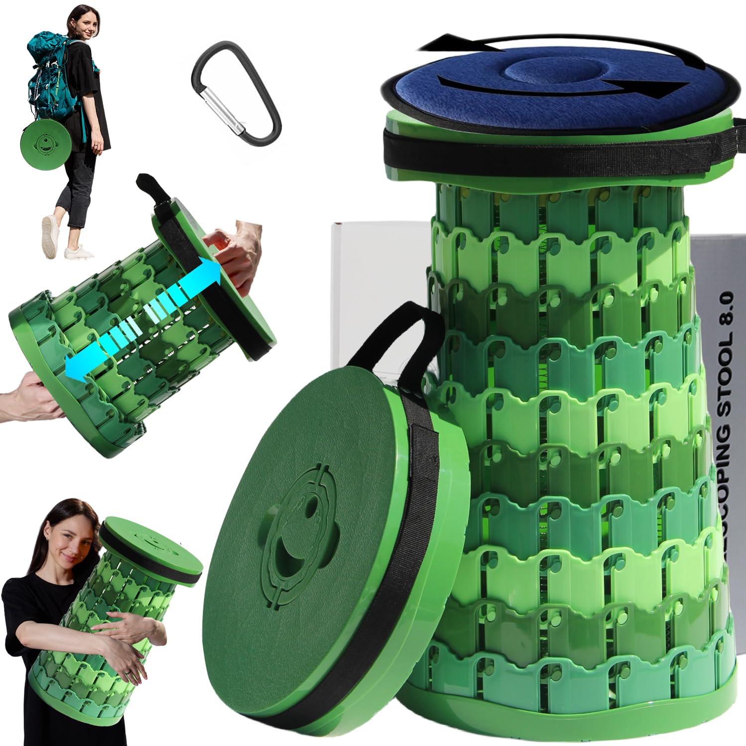 ALEVMOOM Upgraded Thicker Collapsible Sedile Telescopico con Cuscino, Sedile Ripiegabile per Adulti Esterno per il Campeggio e la Pesca, Altezza Massima 19,7" Capacità di Carico 1000 lbs (Bambù Verde)