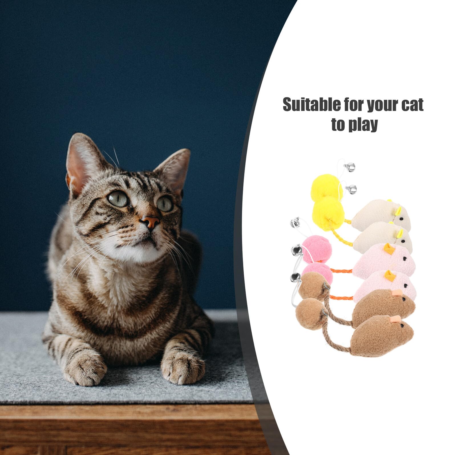 Homoyoyo 6 Pièces Lot de Jouets Souris Peluche pour Chatons avec Cloches Intérieur Stimule Instinct de Chasse Blanc Rose Marron à Griffer pour Chats Actifs