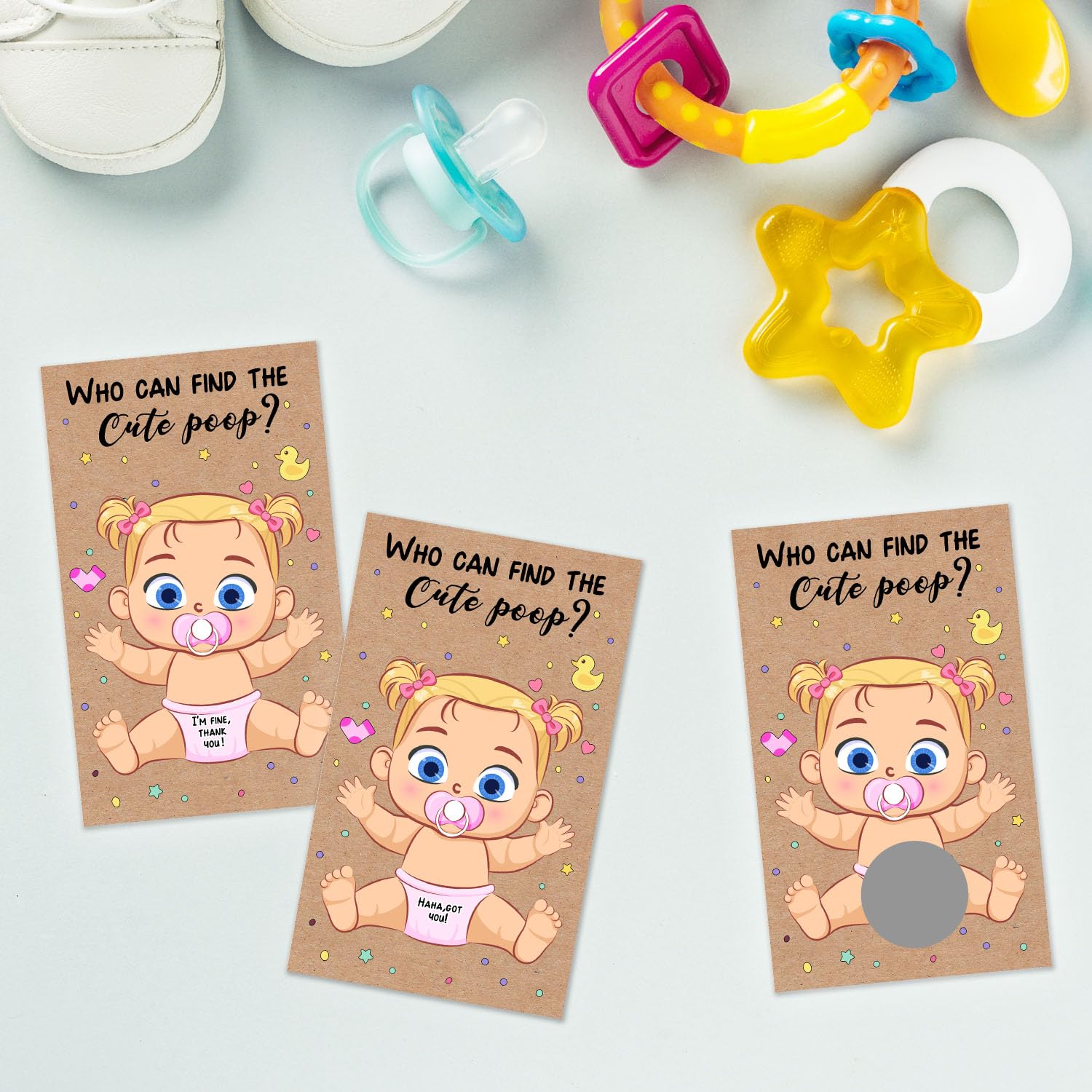 Baby Shower Scratch Off Game Cards, 40Pcs Kraft Girl Poopie Scratch Off Lottery Tickets Who Can Find Poopie Cute Baby Shower Party Games Funny Party Icebreaker Game Ideas for Baby Shower