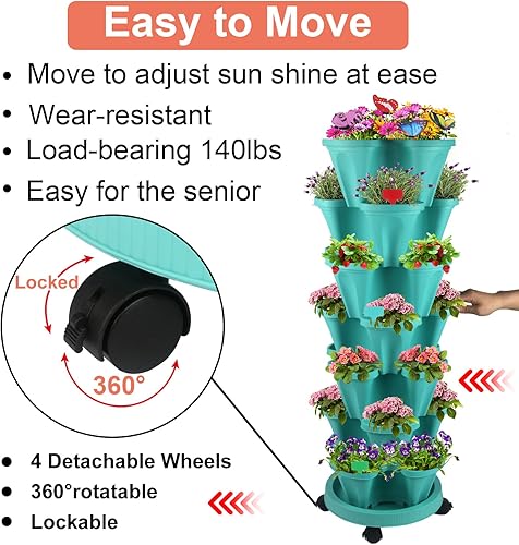 Miniatura 3 de DUNCHATY Maceta vertical apilable con juego de herramientas, maceta de hierbas de 7 niveles con riego automático para cultivo en interiores y