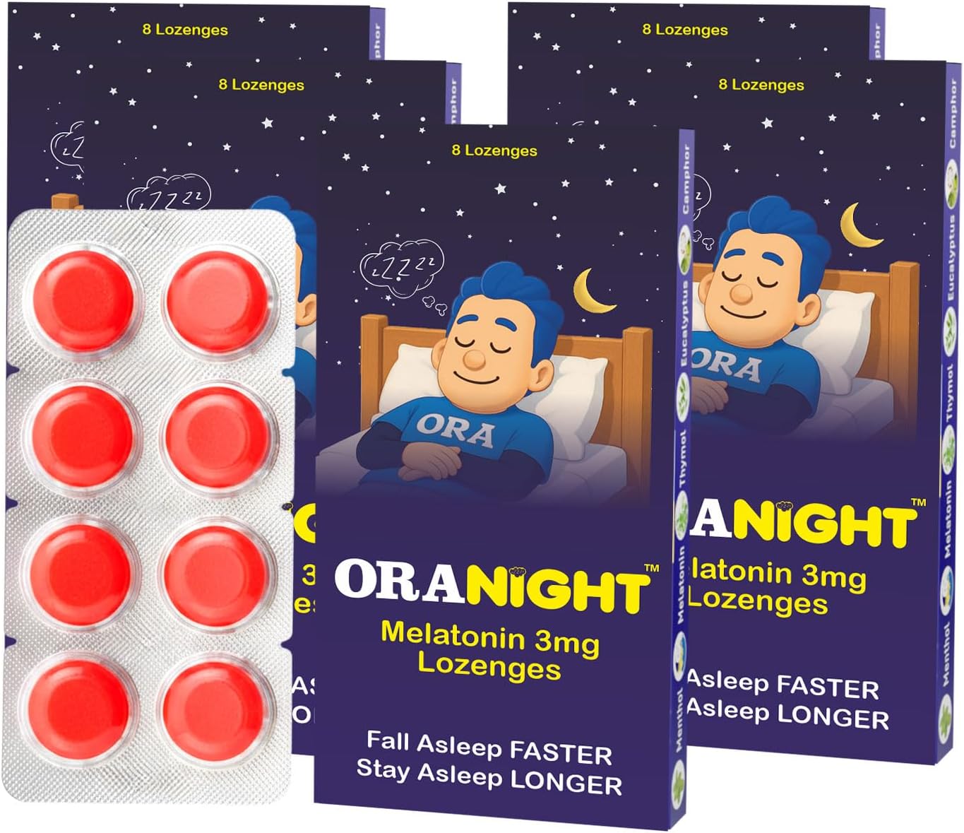 OraNight Lozenges with Melatonin 3mg, Eucalyptus & Menthol | Promotes Relaxation & Sleep | Fast Relief from Throat Irritation & Cough | Natural | Strawberry Flavor (Pack of 5)