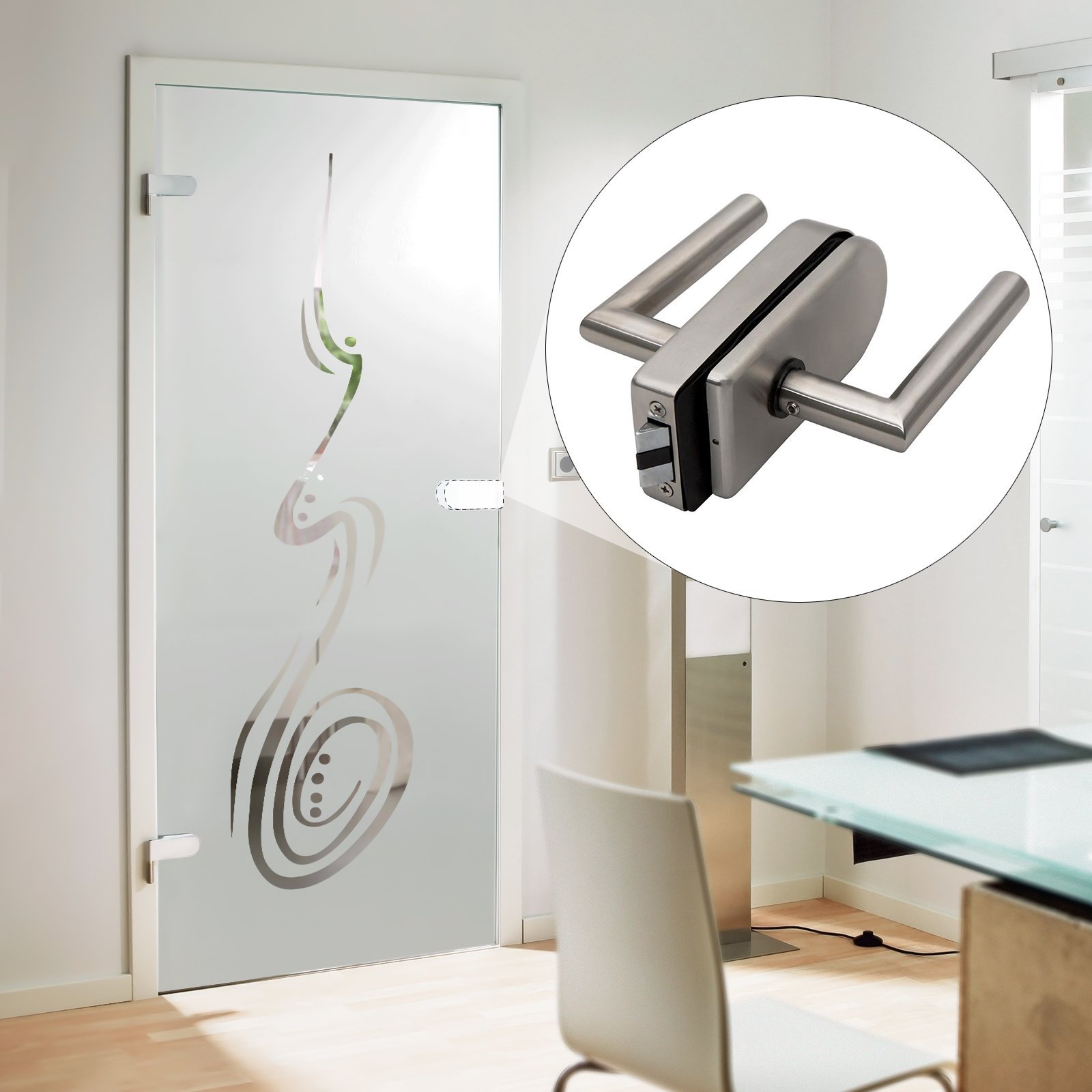 inova Glastür Komplettset mit Beschlag 834x1972x8mm Curved Drehtür aus Glas DIN Links rechts Türdrücker 03