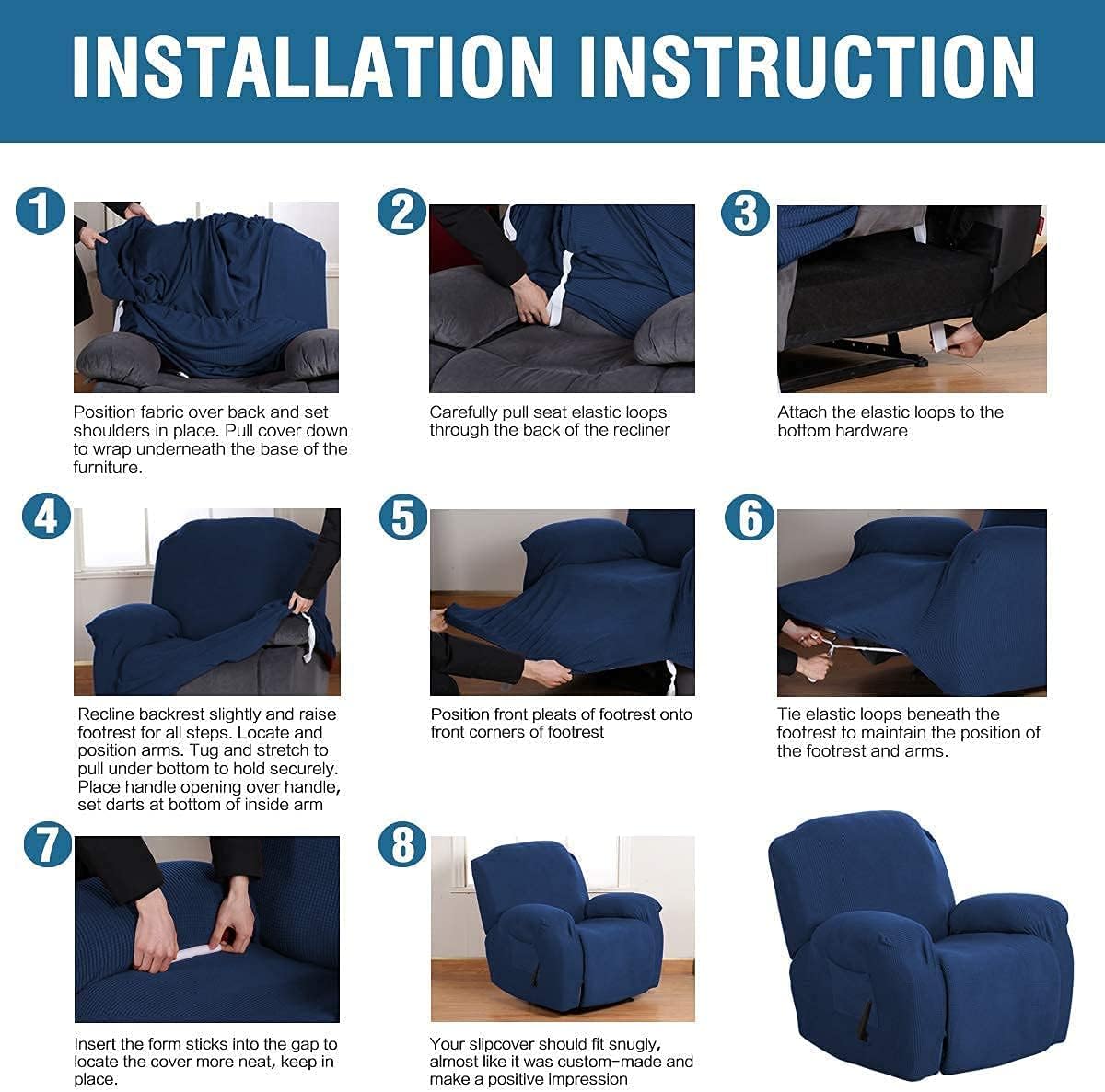 H.VERSAILTEX 1 Piece Recliner Slipcovers Bundles Round Ottoman Slipcover(Medium, Navy)