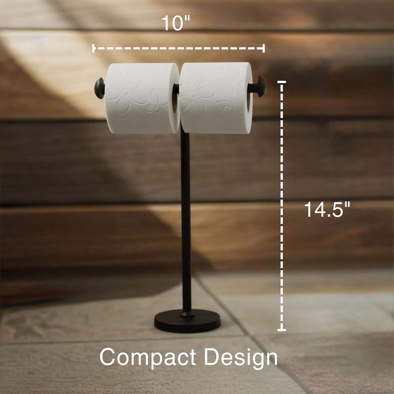 Rustic State Puntal Free Standing Toilet Paper Holder Stand Countertop Towel Hanger - Cast Iron Floor Stand Railroad Spike Industrial Design Tissue Roll Storage - Black