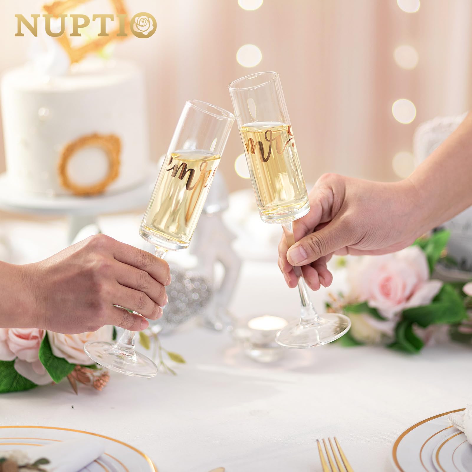 YUEMING Bruiloft Champagne Glazen Set voor Bruid en Bruidegom - Decoratieve Flutes Met Jurken - Geschenkset voor Bruiloft