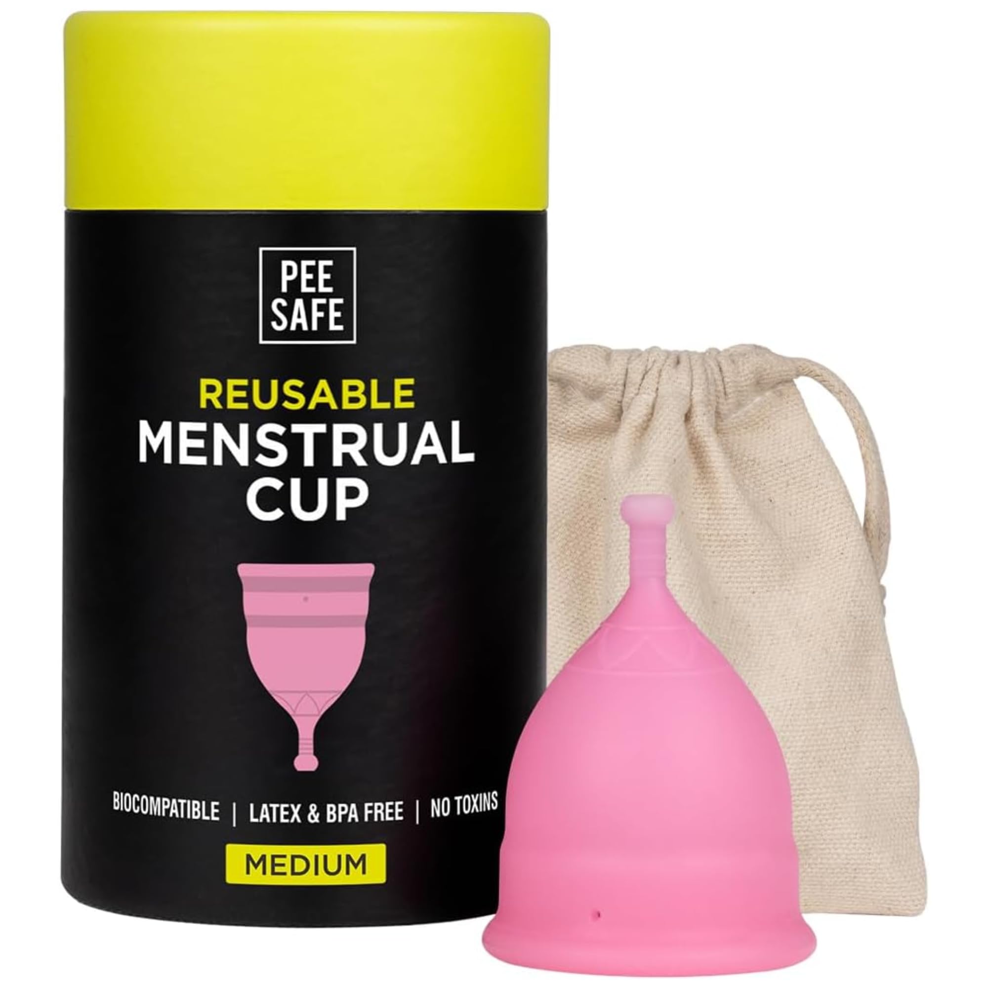 Pee Safe Reusable Menstrual Cup for Women (Medium) | Made with Medical Grade Silicone | Soft, Flexible, BPA & Latex Free | Up to 12 Hours Protection | Travel Friendly Pouch Included