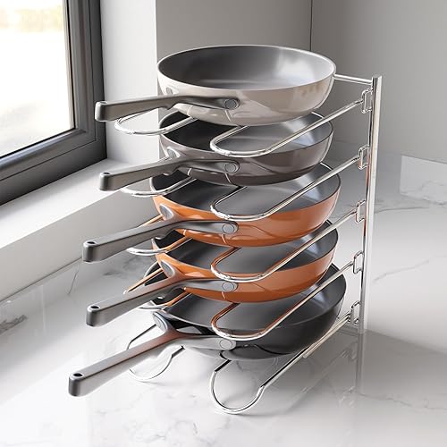ESBOLM Organizador ajustable para ollas y sartenes debajo del gabinete, estante organizador de 5 bandejas con estante divisor de sartén resistente,