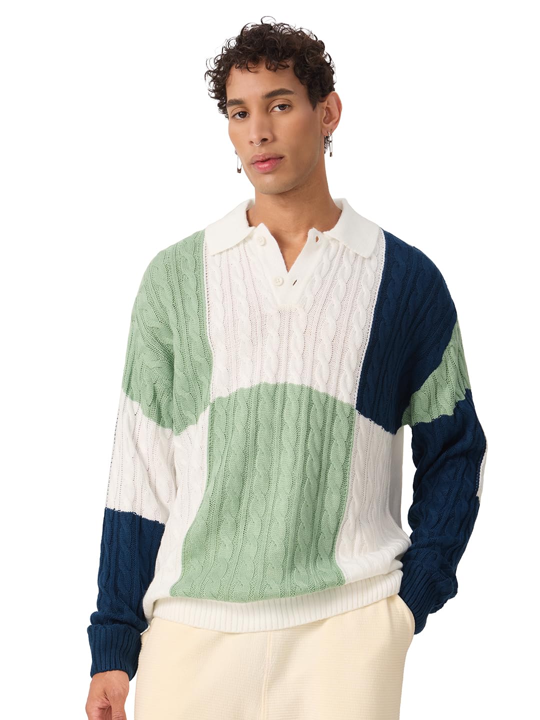 the souled store Colourblock Pullover: Atlantic Men and Boys Long Sleeves Collared Neck Multicolor Acrylic Oversized Pullovers-picture-46