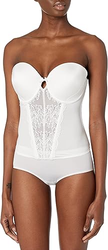 Flexees Women's Floral Lace Strapless Push-Up Bustier, white, 34C