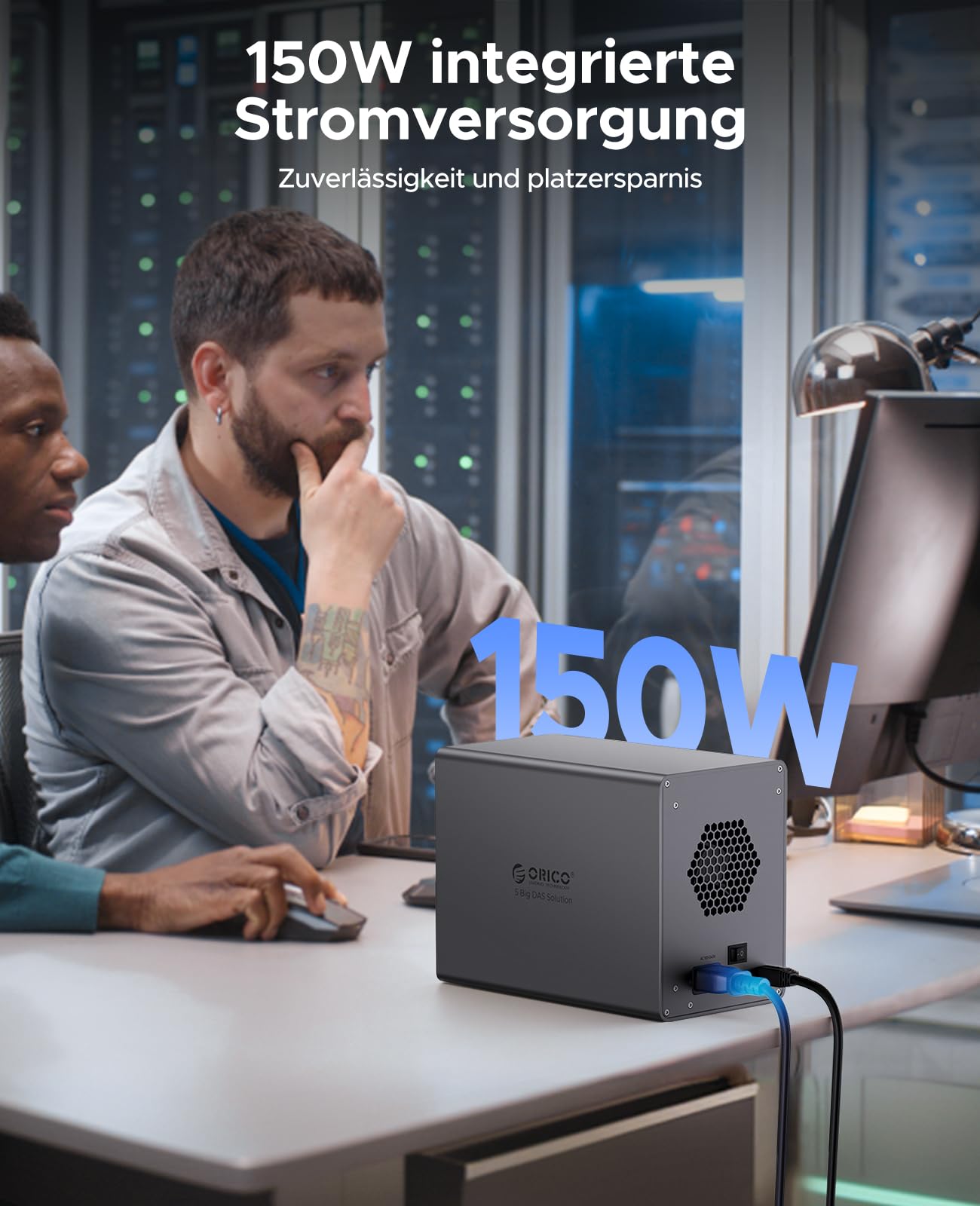 ORICO Estación de Carga para Disco Duro de 5 bahías, 40 Gbps, de Aluminio, para HDD de 3,5 Pulgadas hasta 5 x 22 TB, con Conector DP y Puerto de expansión USB-C, sin Disco Duro (Modelo 9858T3)