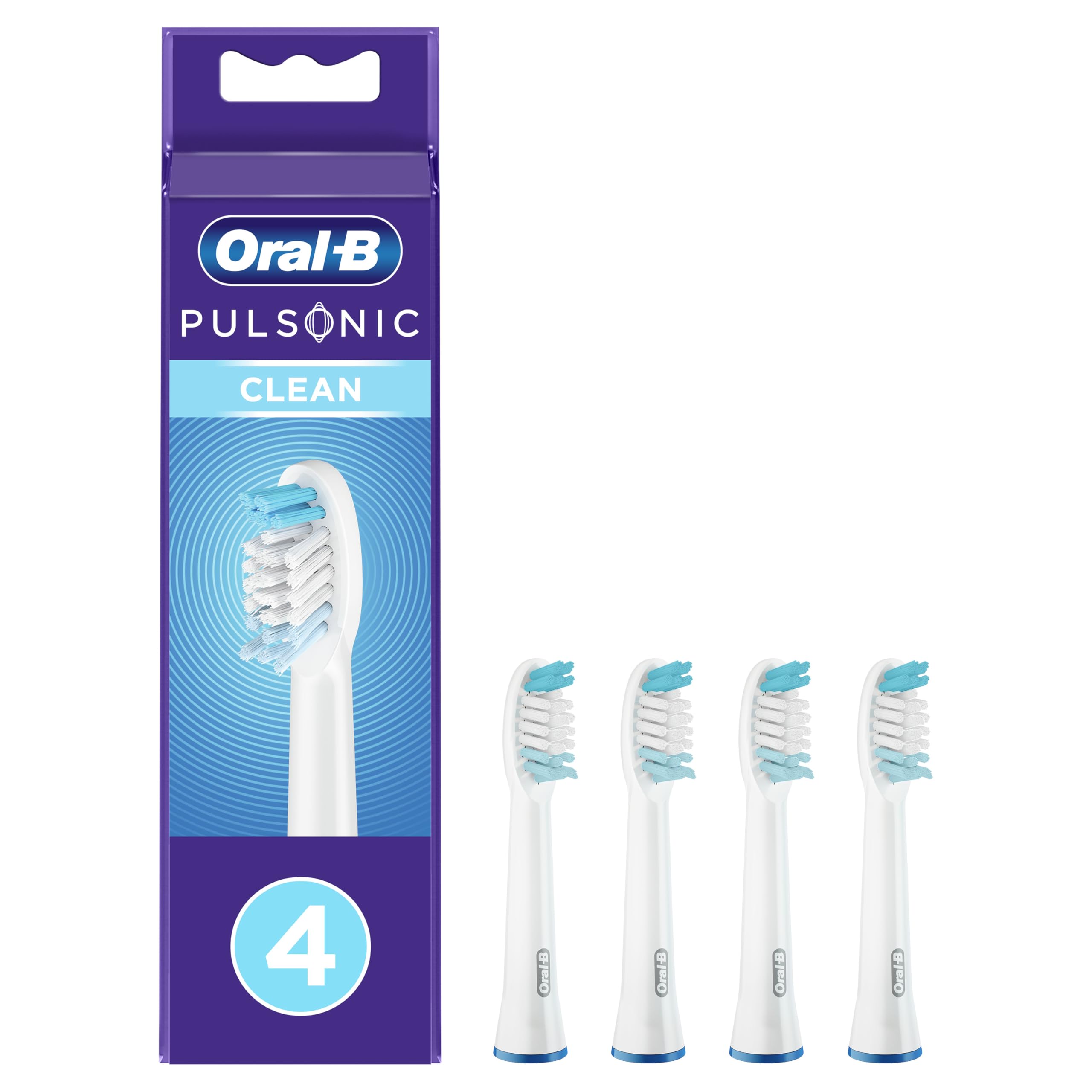 Oral-B Pulsonic Clean Aufsteckbürsten — ORIGINAL Zahnbürstenaufsatz für Oral-B Schallzahnbürste — Ersatzbürsten, Bürstenköpfe für Elektrische Zahnbürste für eine Gründliche Reinigung — Weiß, 4 Stück
