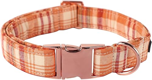 Lionet Paws Collar de perro para niño, cómodo y ajustable, lindo collar a cuadros naranja con hebilla de metal para perros machos, XL, cuello de 16