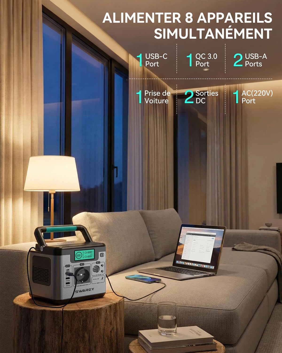Kit Énergie Solaire Portable – Générateur 500W 518Wh + Panneau Solaire Pliable 100W – Recharge Rapide AC/DC/USB/Type-C/QC3.0 – Pour Camping, Voyage, Urgence