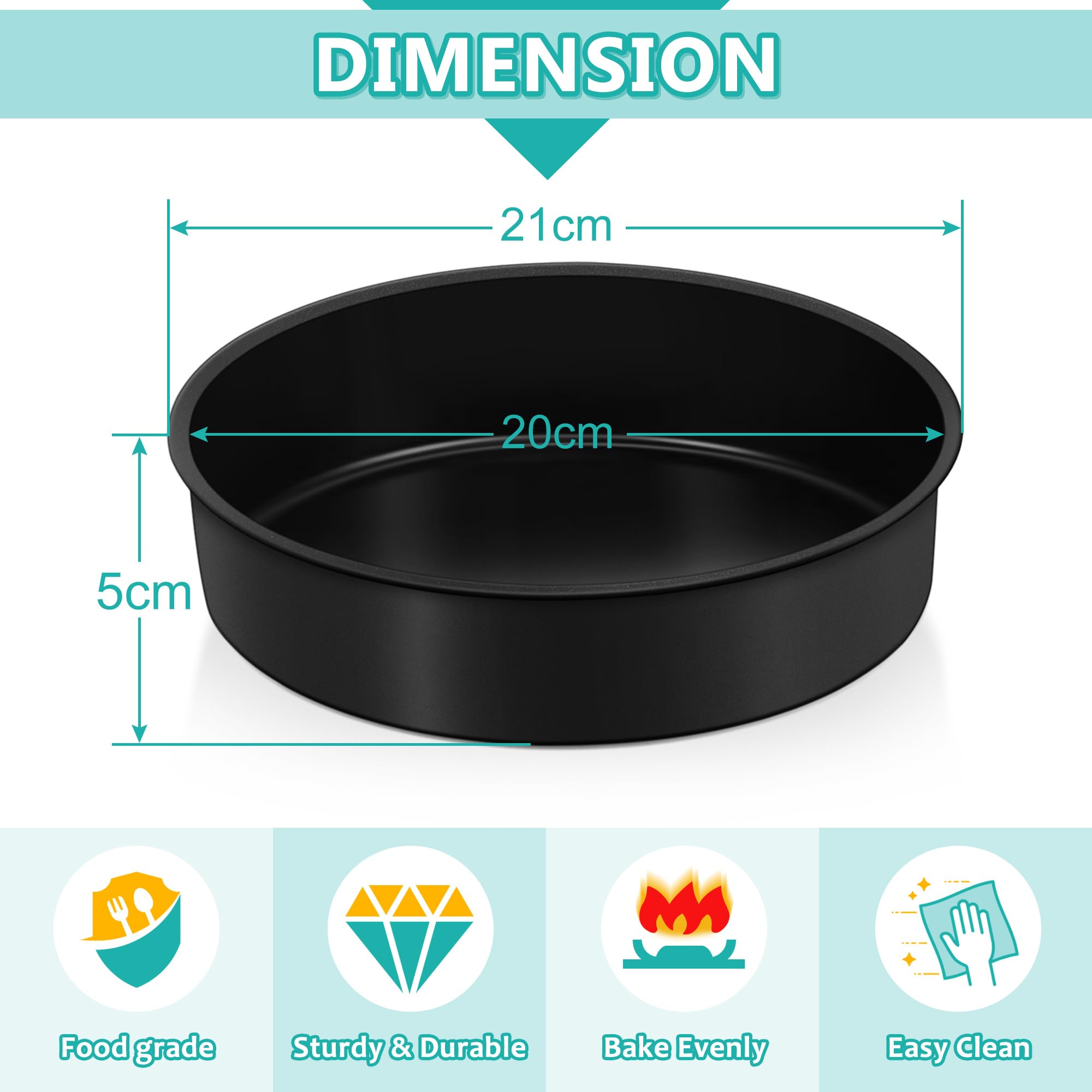 Joyfair Set di 2 stampi da forno rotondi in acciaio inox, 20 cm, altezza 7 cm, per compleanno, matrimonio, Natale, torte a strati, sane e atossiche, lavabili in lavastoviglie